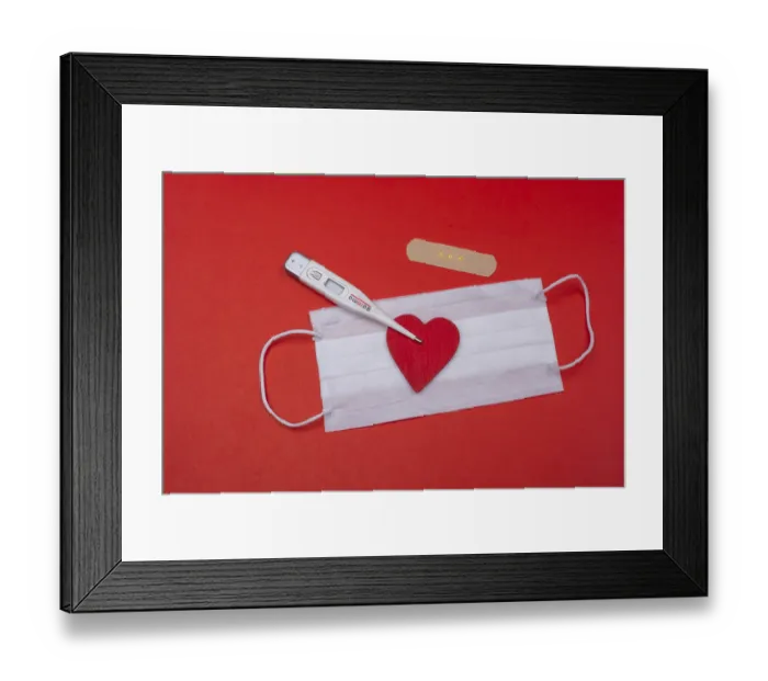 Framed Print : Heart and medical mask as Healthcare concept