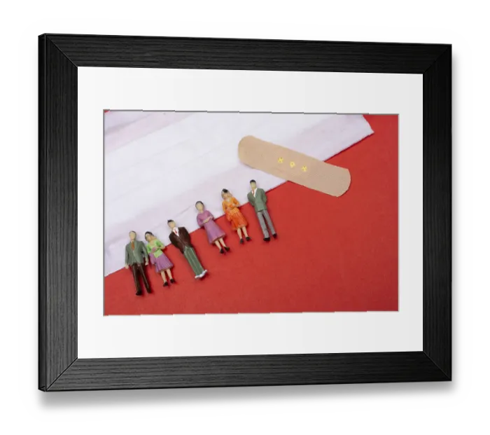 Framed Print : White color medical mask on red color Framed Print : White color medical mask on red color