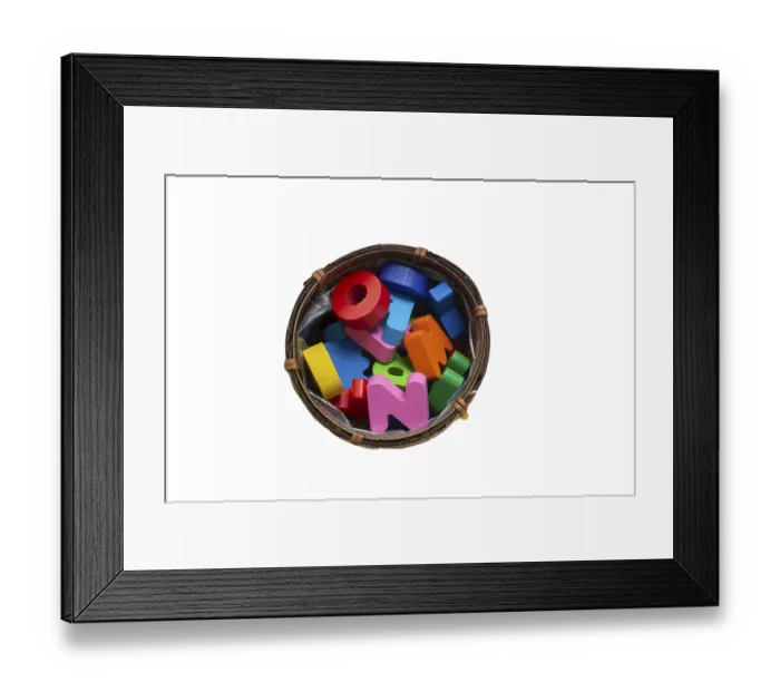 Framed Print : Colored wooden letters of the English alphabet on a white background Framed Print : Colored wooden letters of the English alphabet on a white background