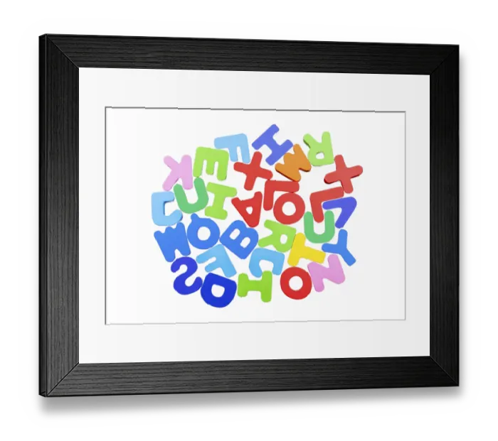 Framed Print : Colored wooden letters of the English alphabet on a white background Framed Print : Colored wooden letters of the English alphabet on a white background