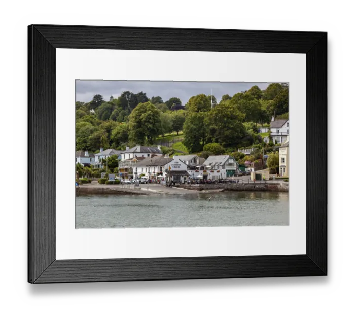 Framed Print : DARTMOUTH, DEVON, UK - JULY 29 : View across the River Dart towards the Floating Bridge pub in Dartmouth Framed Print : DARTMOUTH, DEVON, UK - JULY 29 : View across the River Dart towards the Floating Bridge pub in Dartmouth