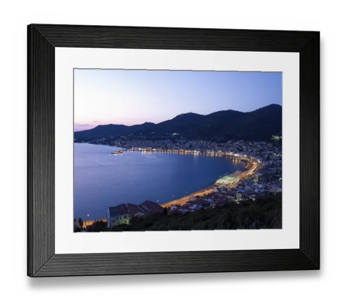 Framed Print : Evening mood in the bay of Samos Town on the Greek island of Samos