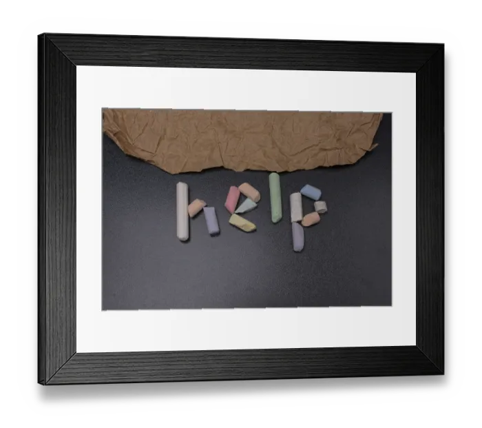Framed Print : Help word written incoloured chalk on a black chalkboard Framed Print : Help word written incoloured chalk on a black chalkboard