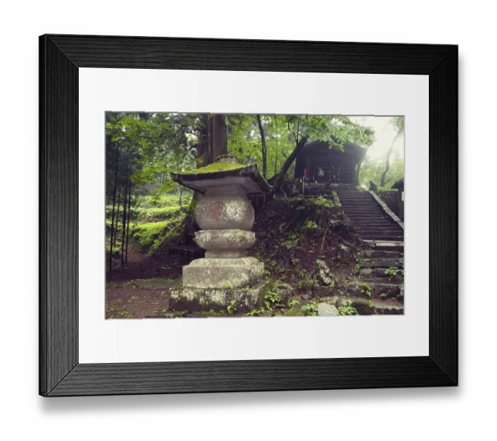 Framed Print : Ancient stone lantern structure in Japanese temple yard in Nikko