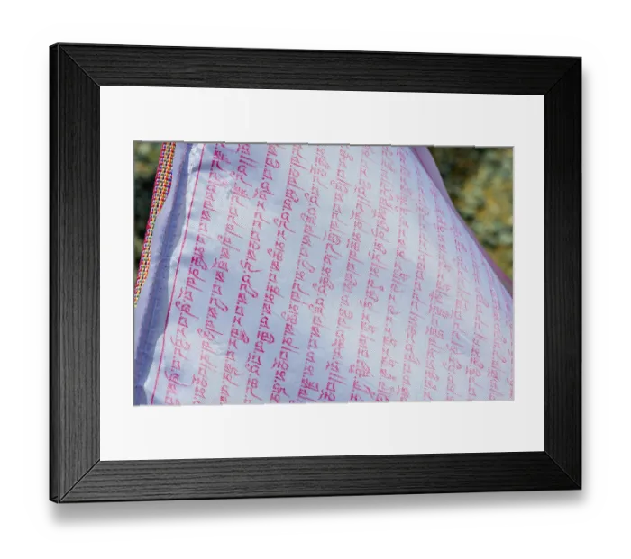 Framed Print : Close up of buddhist prayers on the white praying flag