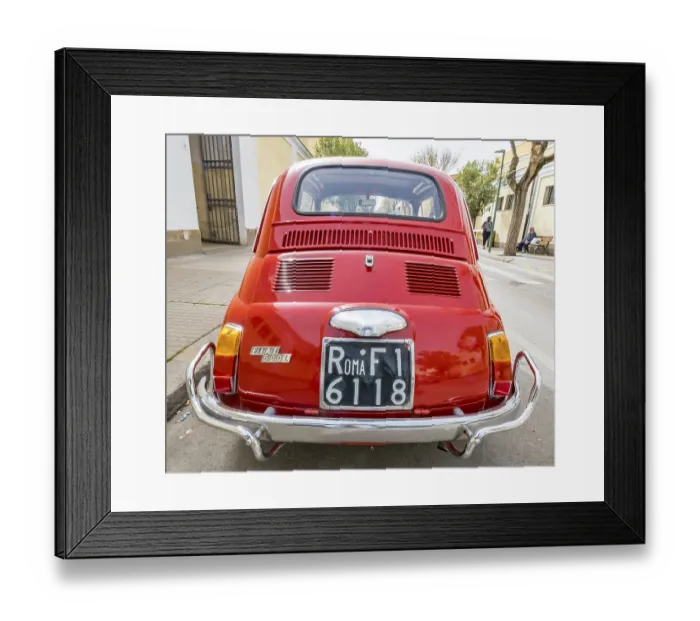 Framed Print : Sardinia, Red Fiat 500 in a street