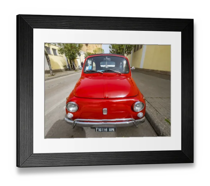 Framed Print : Sardinia, Red Fiat 500 in a street Framed Print : Sardinia, Red Fiat 500 in a street