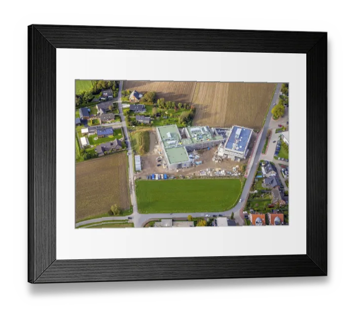 Framed Print : Aerial view, construction site and new construction of residential buildings at the Rossmuhle Hamminkeln
