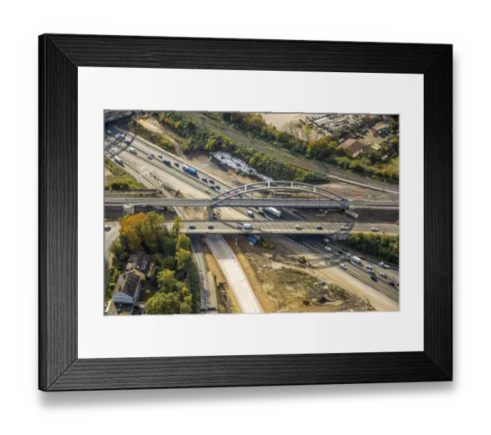 Framed Print : Aerial view, motorway bridge at construction site motorway junction Herne