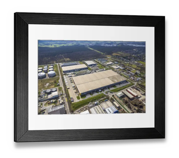Framed Print : Aerial view, Bucholtwelmen-West industrial park and business park with LGI Logistics Solution GmbH logistics service