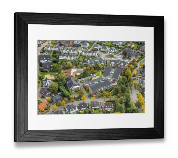 Framed Print : Aerial view, Hewag retirement home and Protestant kindergarten in the residential area In den Elsen