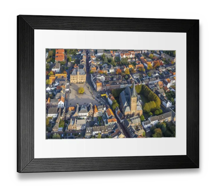 Framed Print : Aerial view, town centre with catholic church St