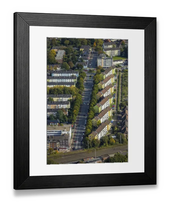 Framed Print : Aerial view, multi-family terraced houses on Homberger Strasse Framed Print : Aerial view, multi-family terraced houses on Homberger Strasse