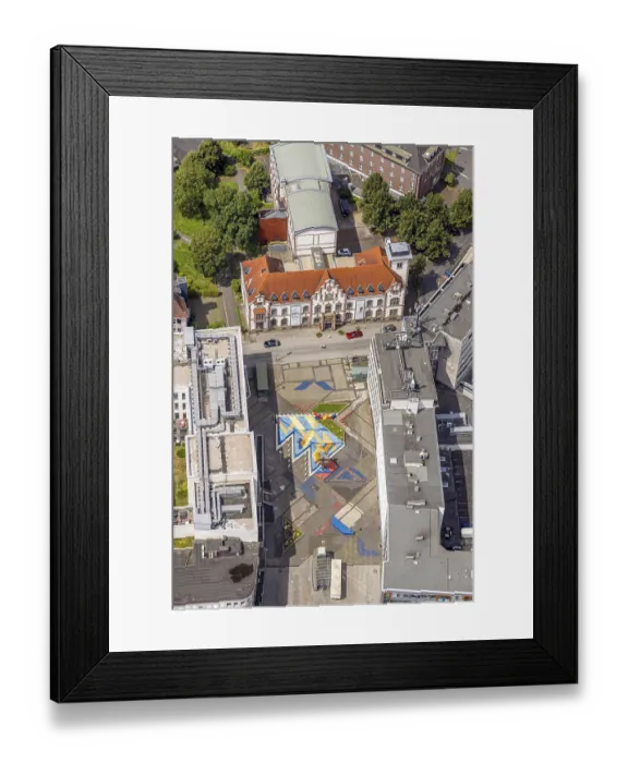 Framed Print : Aerial view, art museum and graffiti painting on Synagogue Square