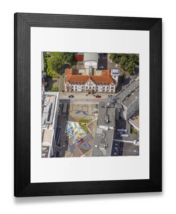Framed Print : Aerial view, art museum and graffiti painting on Synagogue Square