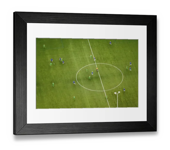 Framed Print : Aerial view, woman's football players on the field at the centre circle of Kampfbahn Gluckauf