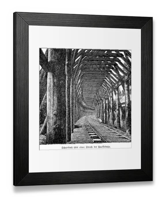 Framed Print : Snow roof over a section of the Pacific Railway