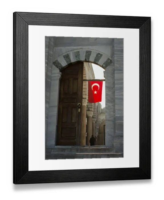 Framed Print : Turkish national flag with white star and moon in the view