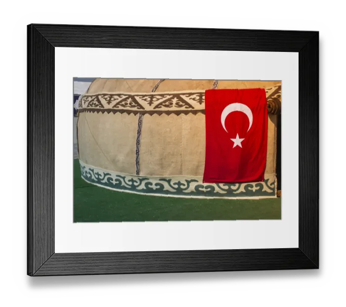 Framed Print : Turkish national flag with white star and moon in the view
