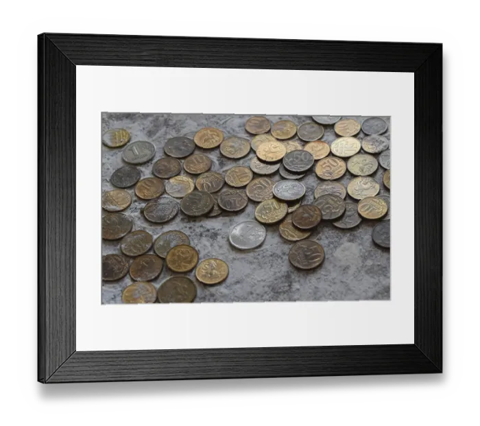 Framed Print : Coins in the flour in the balance Framed Print : Coins in the flour in the balance