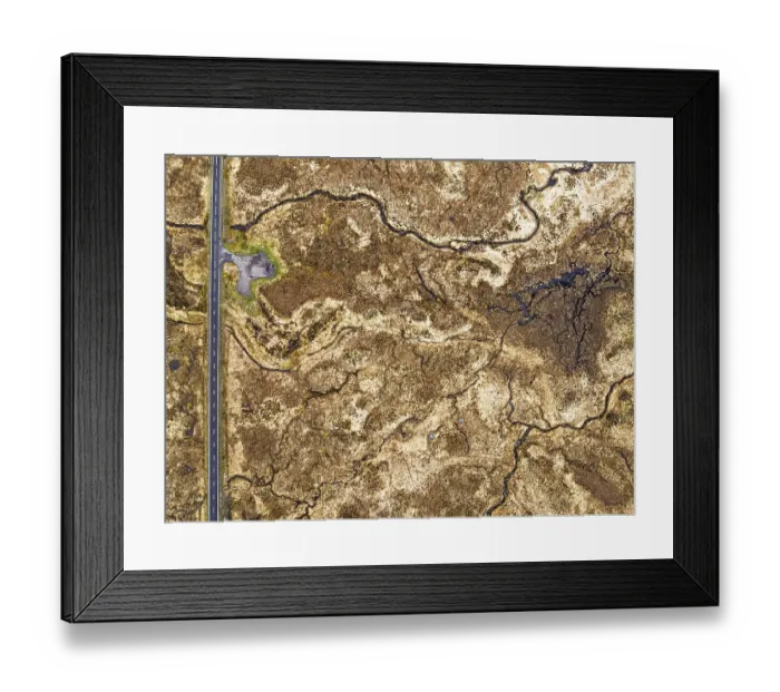 Framed Print : Top Down over Moors and Road A82 over Glencoe Valley from a drone Framed Print : Top Down over Moors and Road A82 over Glencoe Valley from a drone