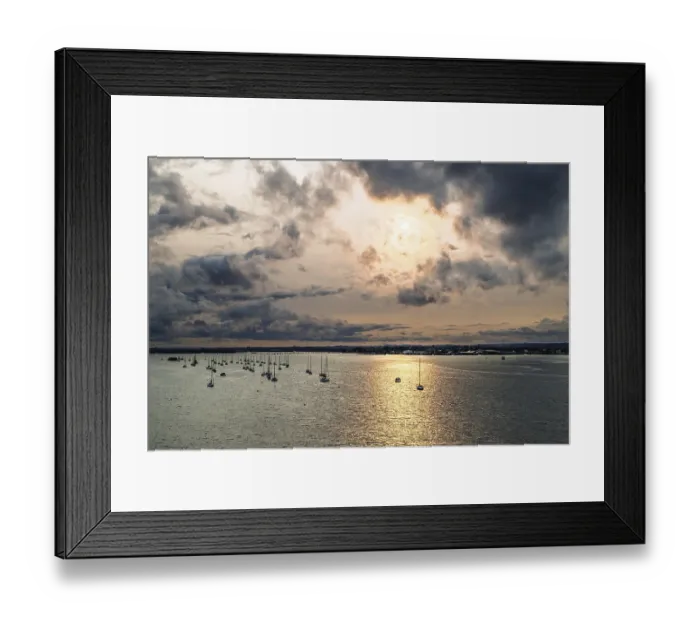 Framed Print : Sunset of Yachts over Ramshorn Lake and Brownsea