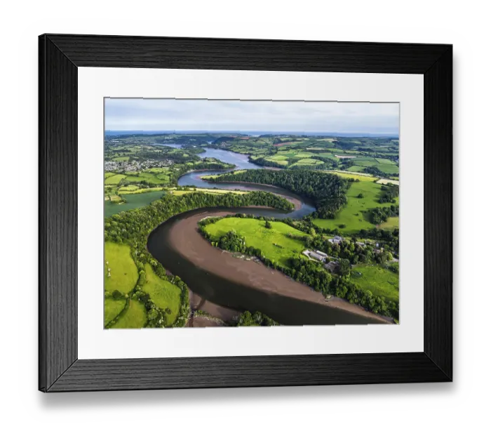 Framed Print : Farms and Fields over River Dart from a drone Framed Print : Farms and Fields over River Dart from a drone