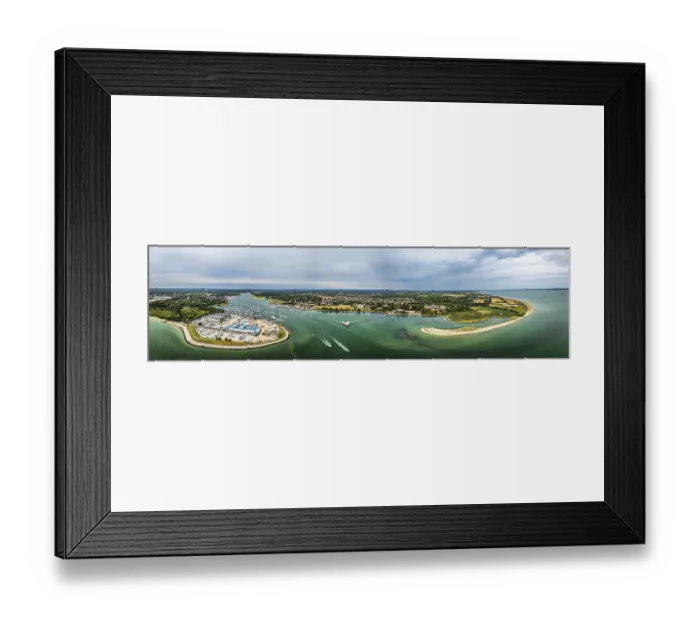 Framed Print : Panorama of Hamble Point Marina over River Hamble from drone