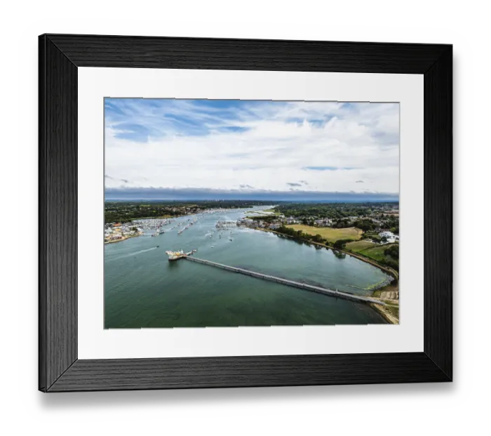 Framed Print : River Hamble over Warsash Maritime Academy Pier from drone