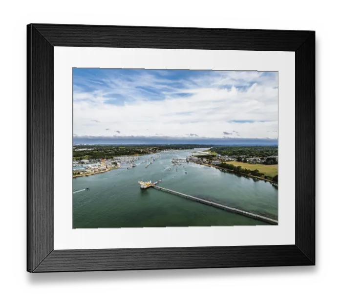 Framed Print : River Hamble over Warsash Maritime Academy Pier from drone Framed Print : River Hamble over Warsash Maritime Academy Pier from drone