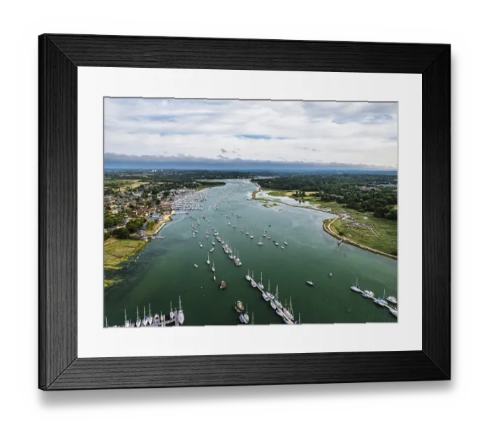 Framed Print : Hamble Point Marina over River Hamble from drone
