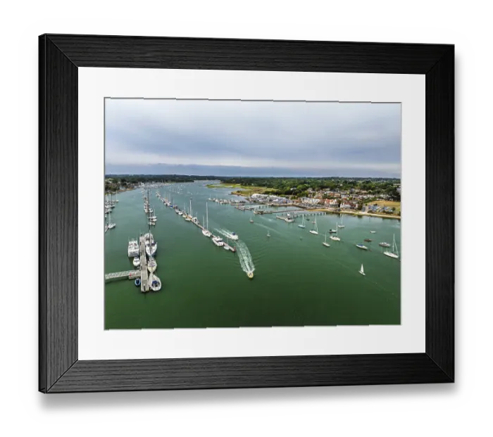 Framed Print : Hamble Point Marina over River Hamble from drone