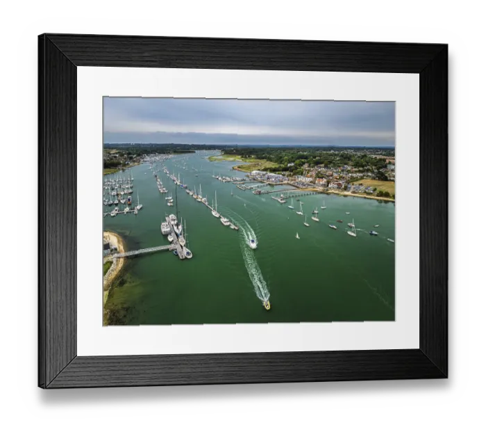 Framed Print : Hamble Point Marina over River Hamble from drone