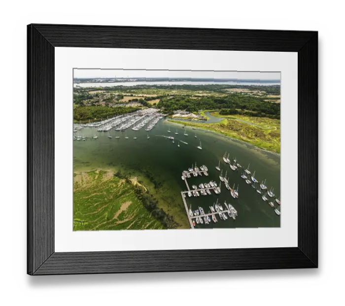 Framed Print : River Hamble and Swanwick Marina from drone