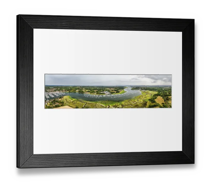 Framed Print : Panorama of River Hamble and Swanwick Marina from drone