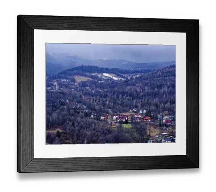 Framed Print : The town of Karpacz (Krummhubel) and the Krkonose Mountains in a cloud
