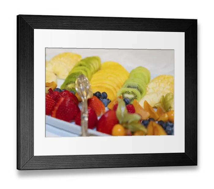 Framed Print : Variety of fresh fruit arranged on a plate