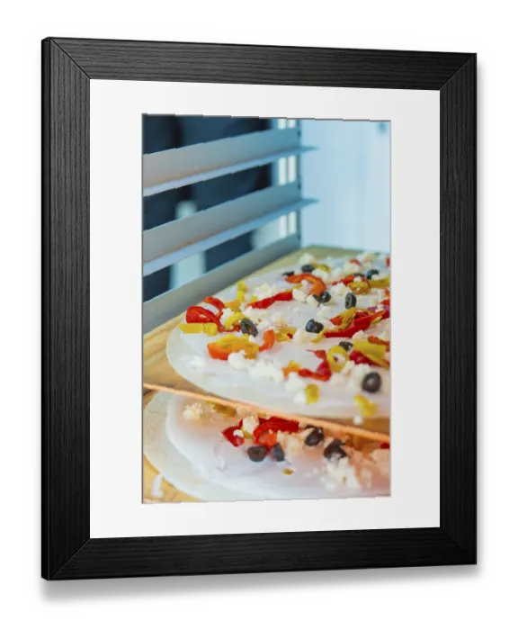 Framed Print : Pizza in the oven with peppers Framed Print : Pizza in the oven with peppers