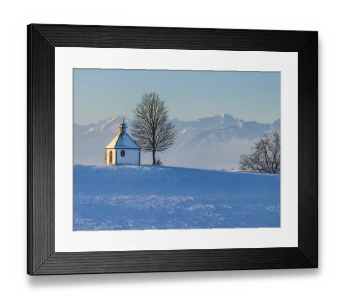 Framed Print : Chapel, tree, morning light, winter