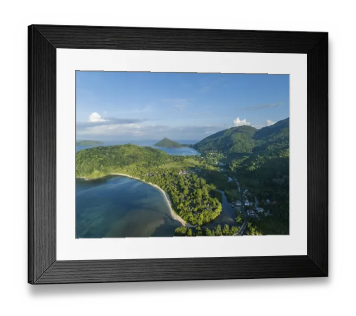 Framed Print : Aerial View, seychellen, Mahe, Port Glaud and Port launay Beach
