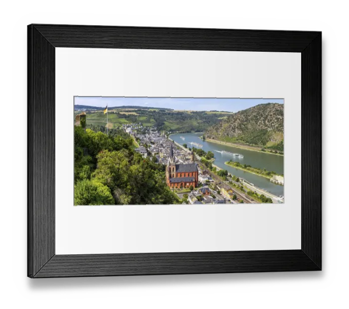 Framed Print : Town of Oberwesel in the UNESCO World Heritage Site Upper Middle Rhine Valley on the River Rhine Panorama in Oberwesel