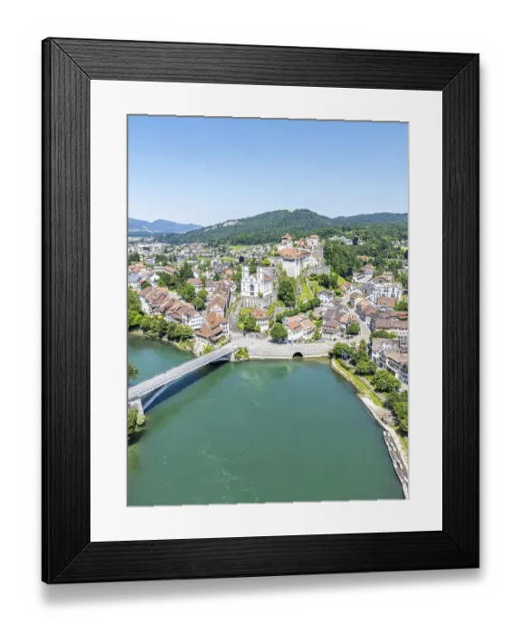 Framed Print : Aarburg town on the river Aare with church and fortress Aerial view from above in Aarburg Framed Print : Aarburg town on the river Aare with church and fortress Aerial view from above in Aarburg