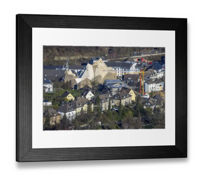 Framed Print : Aerial view, futuristic building cath