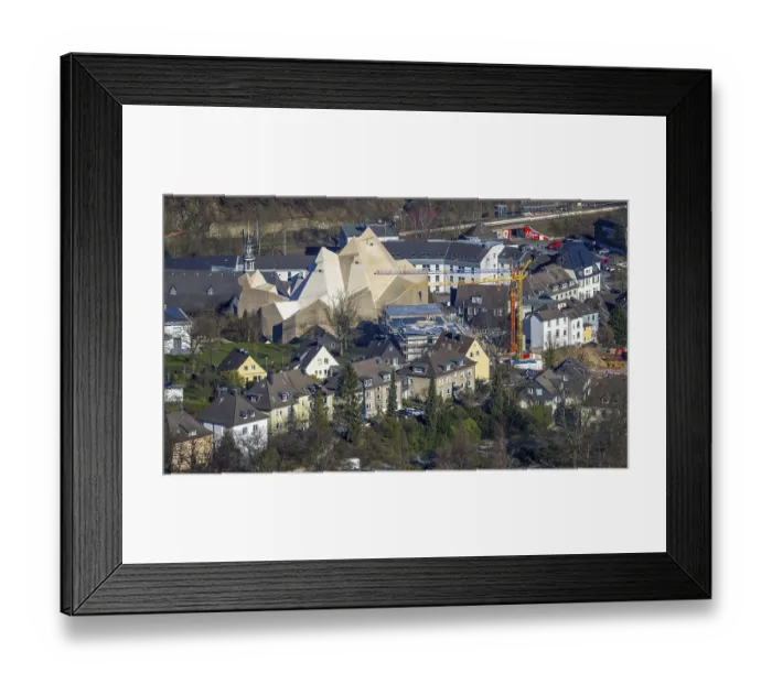 Framed Print : Aerial view, futuristic building cath
