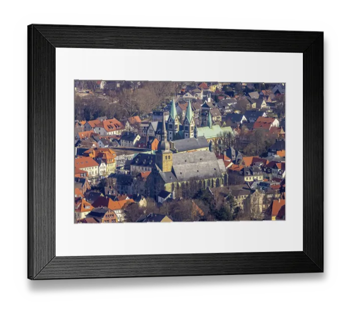 Framed Print : Aerial view, old town with catholic church St
