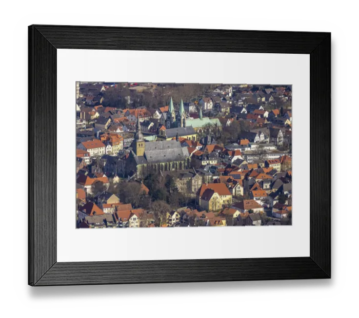 Framed Print : Aerial view, old town with catholic church St Framed Print : Aerial view, old town with catholic church St