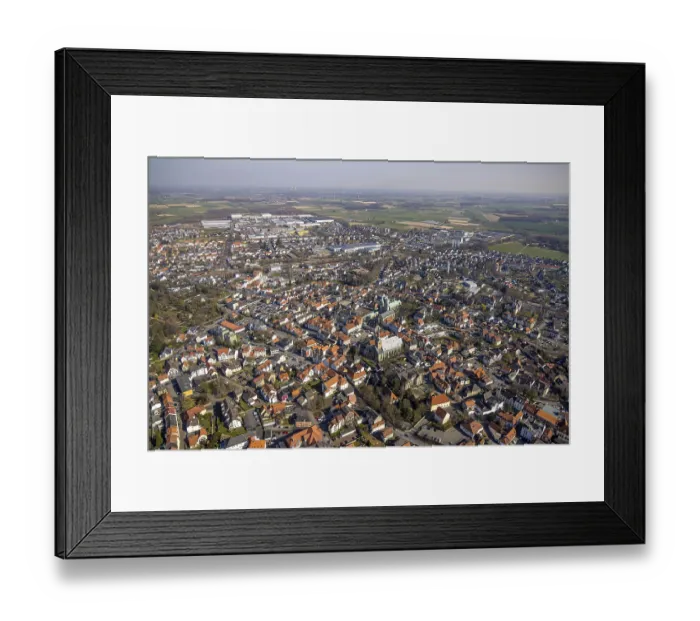 Framed Print : Aerial view, view of town and old town with catholic church St
