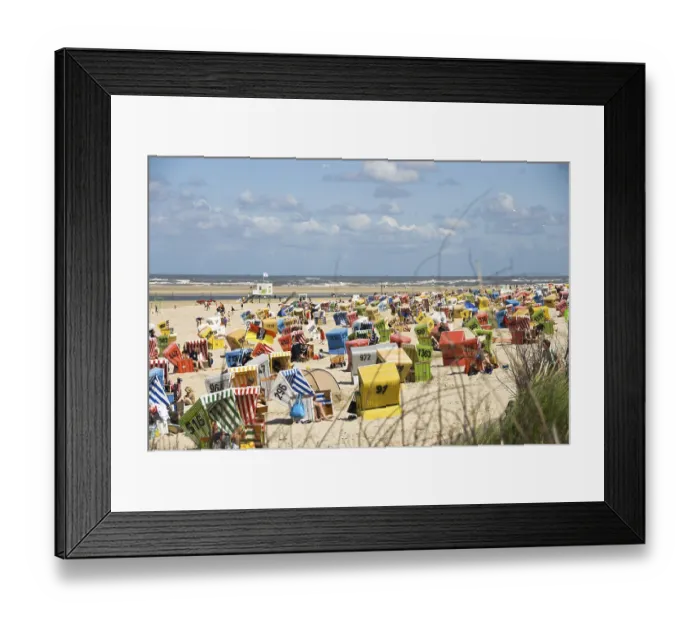 Framed Print : Colourful beach chairs on the beach of the East Frisian island of Langeoog