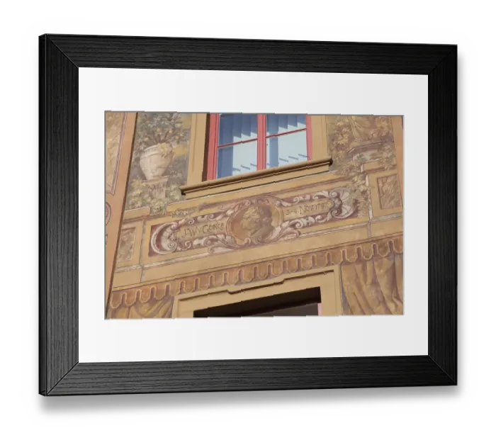 Framed Print : Adler pharmacy, former post inn Schwarzer Adler with fresco commemorating Johann Wolfgang von Goethe's stay Framed Print : Adler pharmacy, former post inn Schwarzer Adler with fresco commemorating Johann Wolfgang von Goethe's stay