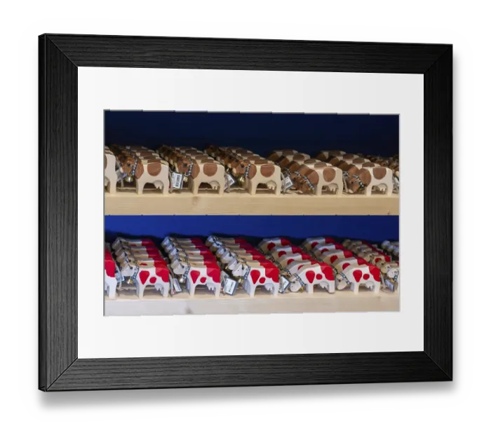 Framed Print : Sales shelf Trauffer toy wooden cows